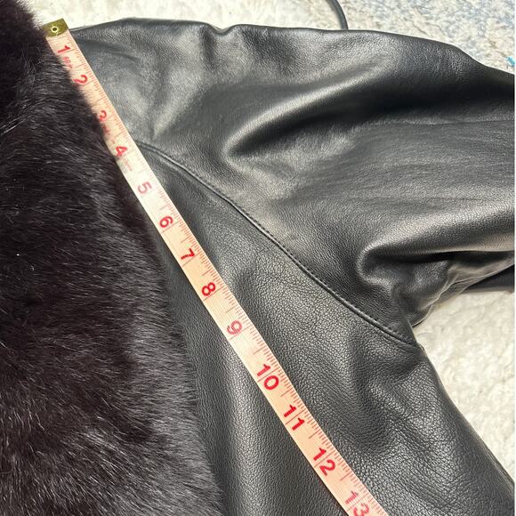 J. Percy for Marvin Richards Black Leather Jacket Fur Collar Slouchy Oversized - Picture 7 of 14